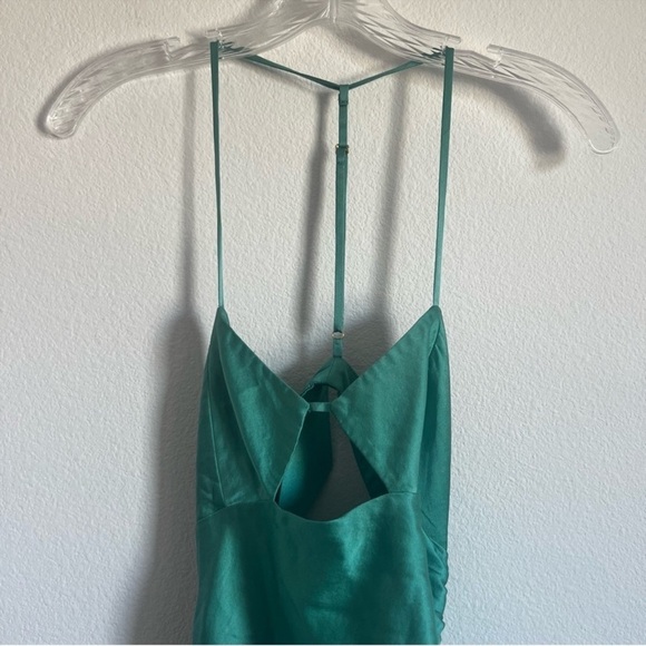 The Sei Cut Out Ruched Silk Midi Dress in Jade Size: 2 - Picture 4 of 16